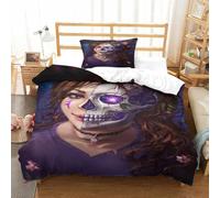 XPASHIQWC Half Face Crâne Parure De Lit 3D Imprimé Microfibre Décoration de Fleurs Housse De Couette Taie d'oreiller pour Anniversaire Ou Fête Single（135x200cm）
