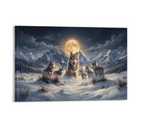 XPASHIQWC Loup Murale Mont enneigé pleine lune Décoration Murale Image Sur Toile Tableau Impression Sur Toile Affiche Decoration Pour Chambre Et Couloir Premium 20x30inch(50x75cm)