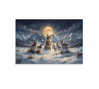 XPASHIQWC Loup Murale Mont enneigé pleine lune Decoration Murale Peintures Sur Toile Impression Sur Toile Pour Chambre Et Couloir Premium 12x18inch(30x45cm)