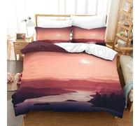XPASHIQWC Lune Nuit Montagne Parure De Lit 3D Imprimé Microfibre 3 Pièces River Housse De Couette Taie d'oreiller pour Filles Garçons Couples Décoration Chambre King(220x240cm)