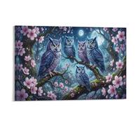 XPASHIQWC Moonlight Hiouf Murale Branche de la fleur de cerise Décoration Murale Peinture Sur Toile Impression Sur Toile Affiche Decoration Pour Salon Chambre Décorations 16x24inch(40x60cm)