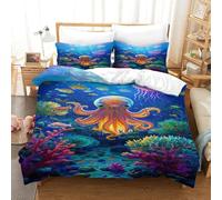 XPASHIQWC Octopus Parure De Lit 3D Imprimé Microfibre 3 Pièces Monde sous-Marin Housse De Couette Taie d'oreiller pour Filles Garçons Décoration Chambre Tendance Double（200x200cm）