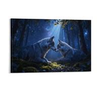 XPASHIQWC Paire de loups Murale Starry Night Forest Décoration Murale Peintures Sur Toile Impression Sur Toile Pour Chambre Et Couloir Premium 12x18inch(30x45cm)