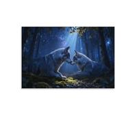 XPASHIQWC Paire de loups Murale Starry Night Forest Décoration Murale Peintures Sur Toile Impression Sur Toile Affiche Pour Salon Chambre Décorations 20x30inch(50x75cm)
