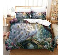 XPASHIQWC Paon Ensemble De Literie 3D Imprimé Microfibre Ultra Doux Pont de Pierre de forêt avec Fermeture Éclair pour Filles Garçons Parfait Décoration Chambre Single（140x200cm）