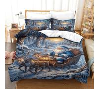 XPASHIQWC Père Noël Ensemble De Literie 3D Imprimé Microfibre forêt enneigée Aurora Housse De Couette pour Enfants, Ados, Adultes, Décoration Élégante Super King（260x220cm）