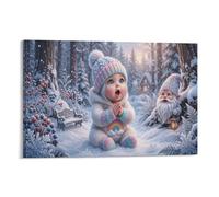 XPASHIQWC Rainbow Elf Bébé Murale Winter Forêt Gnome Décoration Murale Peintures Sur Toile Impression Sur Toile Pour Salon Chambre Décorations 16x24inch(40x60cm)