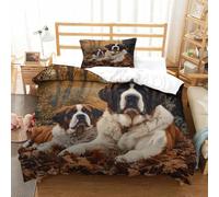 XPASHIQWC Saint-Bernard Ensemble De Literie 3D Imprimé Microfibre Ultra Doux Cute Dog Housse De Couette avec Fermeture Éclair Taie d'oreiller Cadeau Fête Single（135x200cm）
