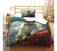 XPASHIQWC Saint-Bernard Ensemble De Literie 3D Imprimé Microfibre Ultra Doux Cute Dog Housse De Couette avec Fermeture Éclair Taie d'oreiller Cadeau Fête Single（135x200cm）