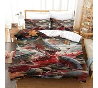 XPASHIQWC Saumon Atlantique Ensemble De Literie 3D Imprimé Microfibre Ultra Doux Maple Leaves Housse De Couette avec Fermeture Éclair Taie d'oreiller Cadeau Fête King(220x240cm)