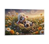 XPASHIQWC Sleeping agneau Murale champ fleur Décoration Murale Peintures Sur Toile Impression Sur Toile Pour Salon Chambre Décorations 12x18inch(30x45cm)