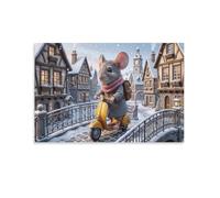 XPASHIQWC Souris sur scooter Murale Ville Neigée Décoration Murale Image Sur Toile Tableau Impression Sur Toile Pour Chambre Et Couloir Premium 12x18inch(30x45cm)