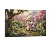 XPASHIQWC Spring agneau Murale vallée Cherry Blossom Décoration Murale Image Sur Toile Tableau Impression Sur Toile Pour La Décoration De La Maison 16x24inch(40x60cm)