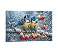 XPASHIQWC Tits bleus Murale Branche Snowy Decoration Murale Peintures Sur Toile Impression Sur Toile Pour La Décoration De La Maison 16x24inch(40x60cm)