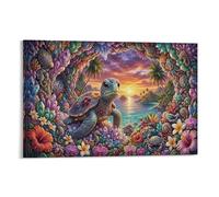 XPASHIQWC Tortue de mer Murale Crystal Cave Coral Décoration Murale Image Sur Toile Tableau Impression Sur Toile Affiche Decoration Pour Salon Chambre Décorations 16x24inch(40x60cm)