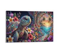 XPASHIQWC Tortue de mer Murale Crystal Cave Coral Décoration Murale Peinture Sur Toile Impression Sur Toile Pour Salon Chambre Décorations 20x30inch(50x75cm)