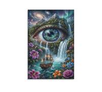 XPASHIQWC Univers Eye Murale Cascade forêt montagne Décoration Murale Peintures Sur Toile Impression Sur Toile Affiche Pour Chambre Et Couloir Premium 16x24inch(40x60cm)
