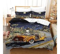 XPASHIQWC Voiture Squelette Housse De Couette Microfibre 3D Imprimé Pleine Lune Desert avec Fermeture Éclair Parure De Lit 3 Pièces pour Enfants Adultes Décoration Élégante Double（200x200cm）