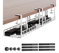 Xpatee Lot de 2 plateaux de gestion des câbles à mettre sous le bureau, sans perçage, sans vis, plateau de câbles avec pince pour la gestion des câbles de bureau, n'endommage pas le bureau - Blanc