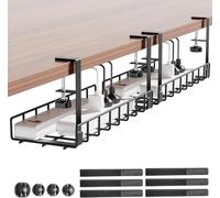 Xpatee Lot de 2 systèmes de gestion des câbles sous le bureau - Système de goulotte de câbles à pince - Plateau de support de câbles de table en métal solide - Sans perçage - Pour la maison, le bureau