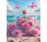 Xpdnmilq 11CT Kit de broderie au point de croix pré imprimé démarreur à faire soi-même pour adultes débutants décoration murale de maison - Vase d'amour - 40x50cm
