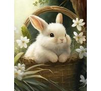Xpdnmilq 5D Diamond Painting Kinder Set Erwachsene DIY Handwerksbedarf Kristall-Bildkunst für die Wanddekoration zu Hause Lapin blanc dans un panier de fleurs 40x50cm