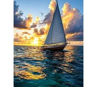 Xpdnmilq Kit de peinture diamant 5D pour adultes enfants et débutants peinture diamant ronde créative décoration murale artistique - Bateau à voile - 40x50cm