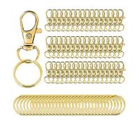 XPEX 100Pcs Mousqueton Porte Clé, Kit De Décoration De Clé Avec Fermoir Homard Et Anneaux Séparés (Or)