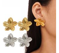 XPEX 2 Paires Boucle D'Oreille Fleur, Boucles D'Oreilles En Forme De Fleur Dorée, Boucles D'Oreilles Pendantes En Métal À Motif De Pétales De Fleurs, Bijoux Pour Femmes Et Filles (Or/Argent)