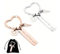 XPEX 2 Pièces Porte-Clés Ange Gardien,Cœur Porte-Bonheur,Porte-Clés De Voiture Pour Femme,Meilleure Amie,Mère,Fille,Cadeaux Pour Permis De Conduire,Noël,Anniversaire