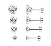 XPEX 4 Paires Acier inoxydable Boucle d'oreille pour Homme Femme Non-piercing Clip on Clou d'oreille boucles d'oreilles femme acier inoxydable boucle d'oreille homme 3-6mm