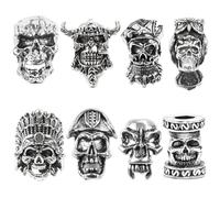 XPEX 8 Pièces Crâne Couteau Longe Perle Style Punk Fait à La Main EDC Charme Antique - Grand Trou 5.5mm Paracord Outil (Argent)