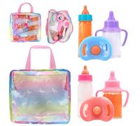 XPEX Accessoire poupon pour poussettes de poupée, ensemble de 6 pièces avec sac pour bébé, Magic Bottle Doll Accessories Furniture, Doll Care Set avec 2 bouteilles de jus, 2 biberons et 2 sucettes