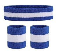 XPEX Sweatband Head Sport Striped Sweatband Set Sport Headband Bracelet (1 Bandeau et 2 Bracelets) Set Sweatbands pour Hommes et Femmes athlétiques (A)