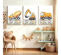 XPFSGDKR Ensemble de 3 toiles décoratives représentant des camions de chantier, pour enfants, décoration murale pour chambre d'enfant (30 x 45 cm x 3 / sans cadre)