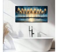XPFSGDKR Peinture de nature bleu turquoise, impression du reflet d'un lac et d'arbres, œuvre d'art moderne sur la forêt (80x140cm/sans cadre)