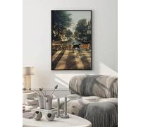 XPFSGDKR Tableau sur toile représentant des chats à Abbey Road, impression humoristique de chats, décoration murale de rue londonienne (50 x 70 cm/avec cadre)