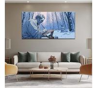 XPFSGDKR Toile imprimée « Forêt enneigée » avec un érudit, une figure historique aux tons bleus, une scène d'arbres pour la décoration intérieure (70 x 120 cm/avec cadre)