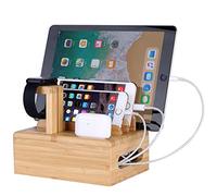 XPhonew - Support de charge en bois de bambou pour Apple Watch avec socle pour iPhone 6, 6S, SE, 5, 5S, 5C, iPad 3 et 4, Air, Pro et Pro 2, Mini 2, 3 et 4, iPod, smartphones et tablettes