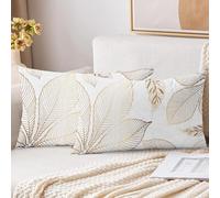 XPHZZL Lot de 2 housses de coussin 30 x 50 cm - Douces Housses de Coussin Décoratives à Motif de Feuilles Dorées pour Canapé, Lit, Jardin, Décoration de Printemps Extérieur avec Fermeture Éclair