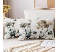 XPHZZL Lot de 2 housses de coussin - 30 x 50 cm - Motif fleurs sauvages et plantes - Pour canapé, lit, jardin, extérieur - Décor printanier - Fermeture éclair invisible - 30 x 50 cm
