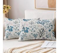 XPHZZL - Lot de 2 housses de coussin 30 x 50 cm vert sauge doux avec motif de fleurs sauvages et plantes pour canapé, lit, jardin, extérieur, décor de printemps, fermeture éclair invisible - Bleu