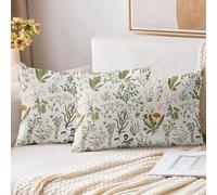 XPHZZL Lot de 2 housses de coussin, 30 x 50 cm, vert sauge, doux, fleur sauvage, plante, rectangulaire, pour canapé, lit, jardin, extérieur, décoration de printemps, plante fleurie avec fermeture