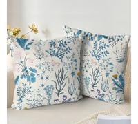 XPHZZL Lot de 2 housses de coussin 40 x 40 cm douces vert sauge pour canapé, lit, jardin, extérieur, décoration printanière, plante fleurie avec fermeture éclair invisible - Bleu