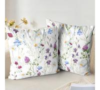 XPHZZL Lot de 2 housses de coussin, 45 x 45 cm, en peluche courte douce des deux côtés, motif floral, pour canapé, lit, jardin, extérieur, décoration printanière, avec fermeture éclair invisible, 45