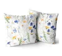 XPHZZL Lot de 2 housses de coussin 45 x 45 cm - En velours hollandais double face - Motif floral - Pour canapé, lit, jardin, extérieur - Décoration printanière - Blanc