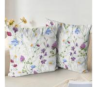 XPHZZL Lot de 2 housses de coussin 50 x 50 cm en peluche douce et courte avec fermeture éclair invisible - Motif floral - Pour canapé, lit, jardin, extérieur, printemps - Violet
