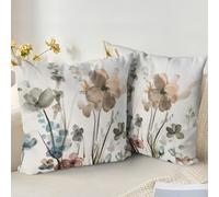 XPHZZL Lot de 2 housses de coussin 55 x 55 cm - Fleur à l'encre Fleur sauvage Plante Housses d'oreiller pour canapé lit jardin extérieur décoration printanière plante florale avec fermeture éclair