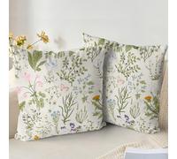 XPHZZL Lot de 2 housses de coussin 55 x 55 cm - Housses de coussin douces vert sauge fleur sauvage plante pour canapé, lit, jardin, extérieur, décoration printanière, plante fleurie avec fermeture