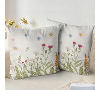 XPHZZL Lot de 2 housses de coussin 65 x 65 cm - Motif de fleurs sauvages colorées douces pour canapé, lit, jardin, décor extérieur de printemps avec fermeture éclair invisible 66 x 66 cm